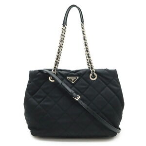 Prada Tessuto Triangle Logo Quilted Shoulder Bag Chain Leather Black